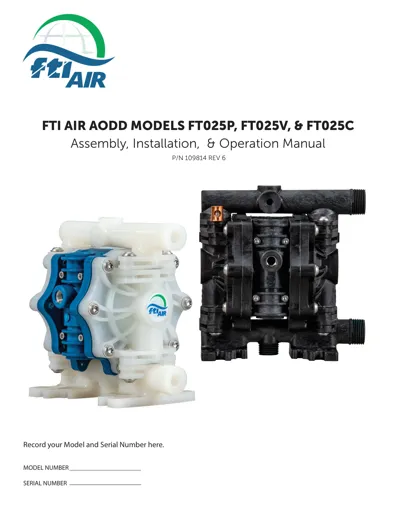 Bombas de diafragma FTI AIR modelo FT025 no metálica Manual de Servicio
