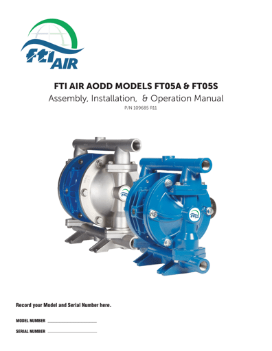 Bombas de diafragma FTI AIR modelo FT05 metálica Manual de Servicio