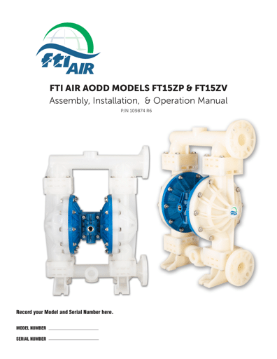 Bombas de diafragma FTI AIR modelo FT15 no metálica Manual de Servicio