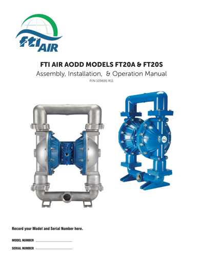 Bombas de diafragma FTI AIR modelo FT20 metálica Manual de Servicio