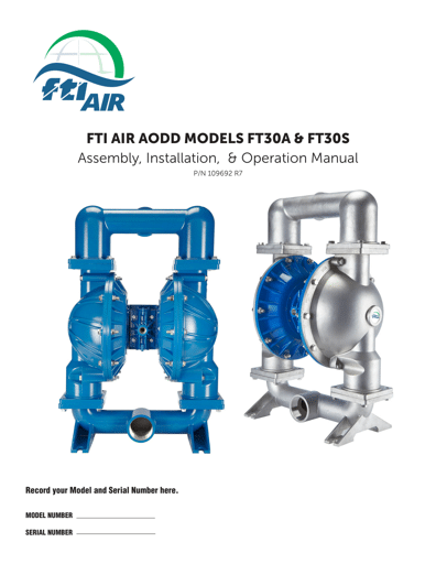 Bombas de diafragma FTI AIR modelo FT30 metálica Manual de Servicio