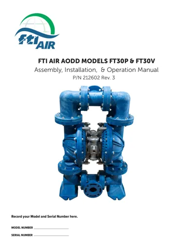 Bombas de diafragma FTI AIR modelo FT30 no metálica Manual de Servicio