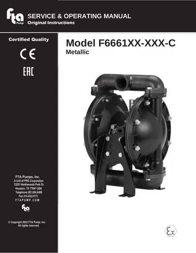 Bombas de diafragma FTA Pump modelo 66610X estilo ARO Manual de Servicio