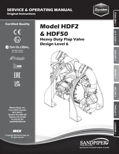 Bombas de diafragma Sandpiper modelo HDF2 metálica Manual de Servicio