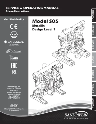 Bombas de diafragma Sandpiper modelo S05 metálica Manual de Servicio