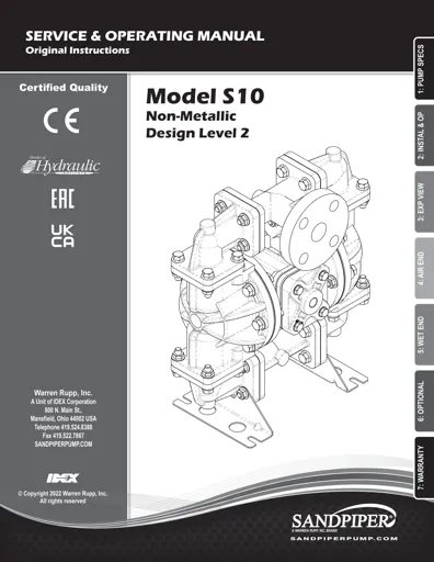 Bombas de diafragma Sandpiper modelo S10 no metálica Manual de Servicio
