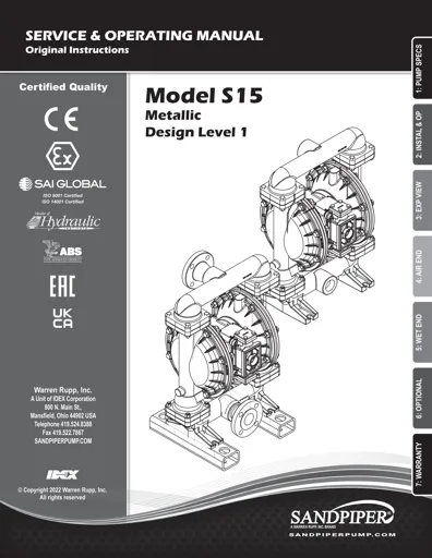 Bombas de diafragma Sandpiper modelo FT15 metálica Manual de Servicio
