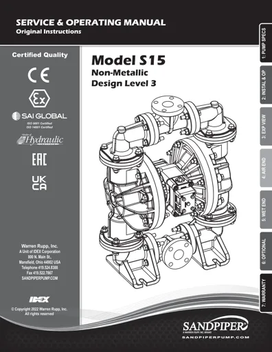 Bombas de diafragma Sandpiper modelo S15 no metálica Manual de Servicio