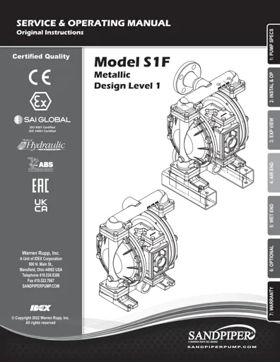 Bombas de diafragma Sandpiper modelo S1f metálica Manual de Servicio