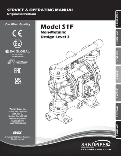 Bombas de diafragma Sandpiper modelo S1f no metálica Manual de Servicio