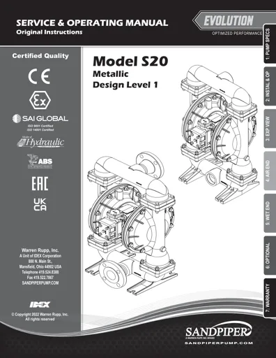 Bombas de diafragma Sandpiper modelo S20 metálica Manual de Servicio
