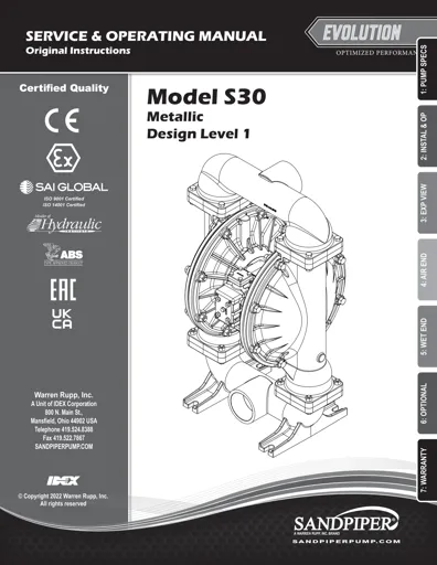 Bombas de diafragma Sandpiper modelo S30 metálica Manual de Servicio