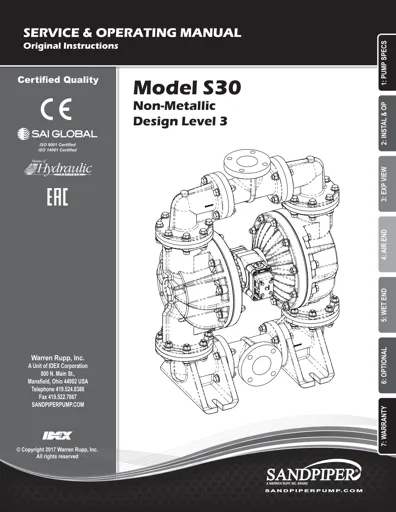 Bombas de diafragma Sandpiper modelo S30 no metálica Manual de Servicio