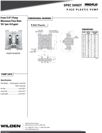 Bombas de diafragma WILDEN modelo P.025 no metalica Datos Técnicos