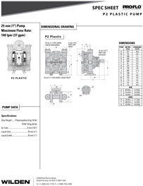 Bombas de diafragma WILDEN modelo P2 y P200 no metalicas P2 Datos Técnicos