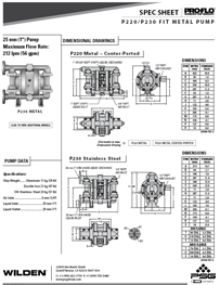 Bombas de diafragma WILDEN modelo P2 y P220 metalicas P220 Datos Técnicos
