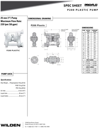 Bombas de diafragma WILDEN modelo P2 y P200 no metalicas P200 Datos Técnicos