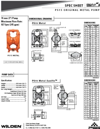 Bombas de diafragma WILDEN modelo PS15 y PS1500 metalicas PS15 Datos Técnicos